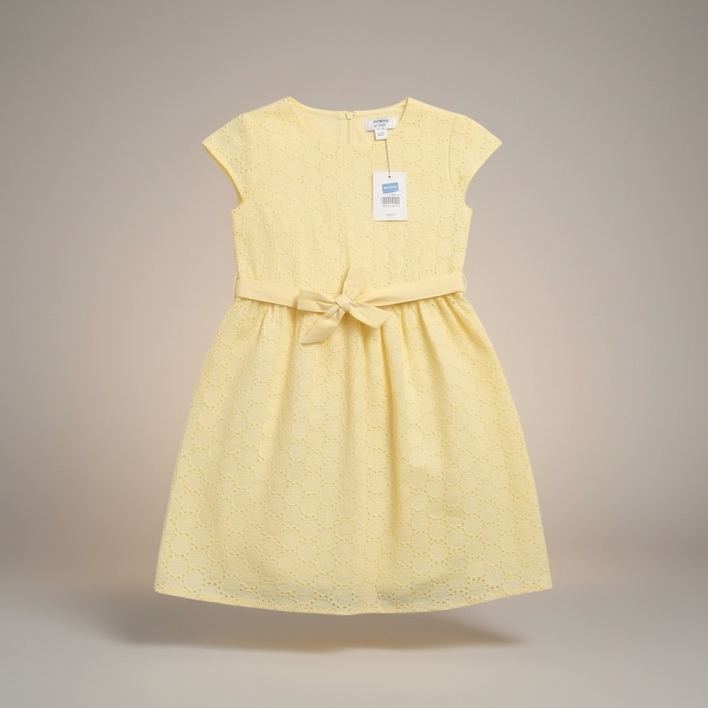 NWT Crown & Ivy Little Girls Yellow Eyelet Spring Easter Dress w/ Waist Tie